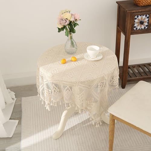 Nappe en dentelle à franges style américain champêtre beige - 4