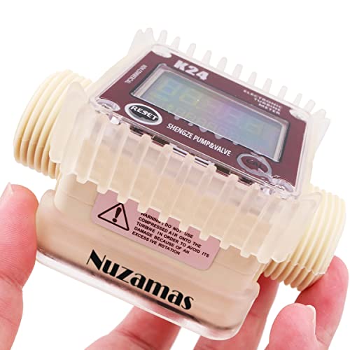 Image of NUZAMAS 1' Electronic Turbine Digital Flowmeters for Gas Oil Fuel Chemicals Water 1 Inch Hose Flow Meter, Max 120L /M (1900GPH)
