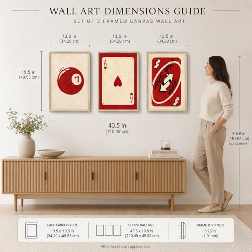 Image of Livin'luxe Set of 3 Lucky 7 Playing Card Wall Paintings for Living Room Bedroom Game Room Decor with Premium Wooden Color Synthetic Frame (13.5 x 19.5 Inch) NM03-92
