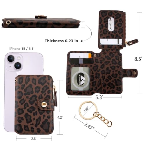 Image of M-Plateau RFID Blocking Slim Keychain Wallet for Women | Mini Card Holder with ID Window, Zipper Pocket, 6 Card Slots, Compact for Cash & Cards (Leopard)