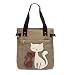 YZSKY Women Canvas Handbag Cartoon Cat Big Tote Bag (Khaki)