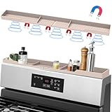 AWOKE Stove Top Shelf 30 Inch - Silicone Material Magnetic Shelf for Stove - 3 Functional Partitions Kitchen Spice Rack Organizer-Beige,Kitchen Gadgets Storage Organization