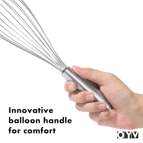 Image of OYV 12 inch Whisk for Cooking, Ergonomic Handle, Dishwasher Safe 18 /10 Stainless Steel Whisk, Professional Kitchen Wire Whisk, Perfect for Blending, Whisking, Baking, and Beating
