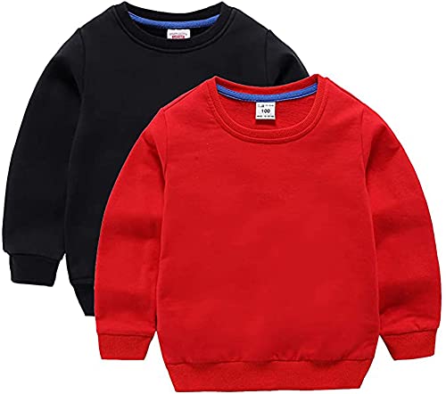 Image of HAXICO Unisex Kids Solid Cotton Thin Pullover Sweatshirt T-Shirt Toddler Baby Crewneck Long Sleeve Tshirts Tops Blouse