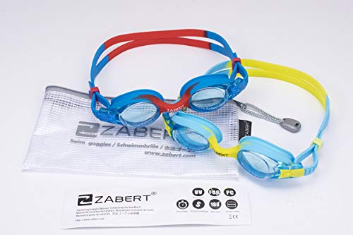 Zabert 2 Pack Kids Swim Goggles, Swimming Goggles For Kids Toddler Youth Girls Boys Junior Jr Childrens Child Little Baby Age 3 4 5 6 7 8 9 10 11 12 Years Anti Fog Blue Yellow & Blue Red Clear #TOP6
