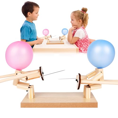 AYESY Balloon Bamboo Man Battle, Handgefertigte Hölzerne Fechtpuppen, Ballon Fechten Spiel für 2 Spieler, Familienspiele, Tabletop Spiele, Party Spiel Für Kinder Und Erwachsene, Mit 200 Luftballons