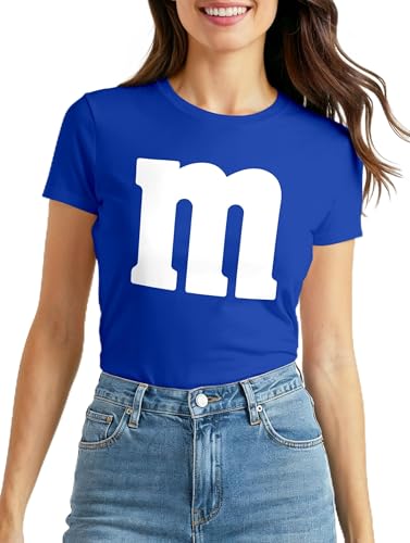 MoonWorks Slim Fit Damen T-Shirt Gruppen-Kostüm M Aufdruck Kostüm Idee Fasching Karneval Verkleidung Blau M
