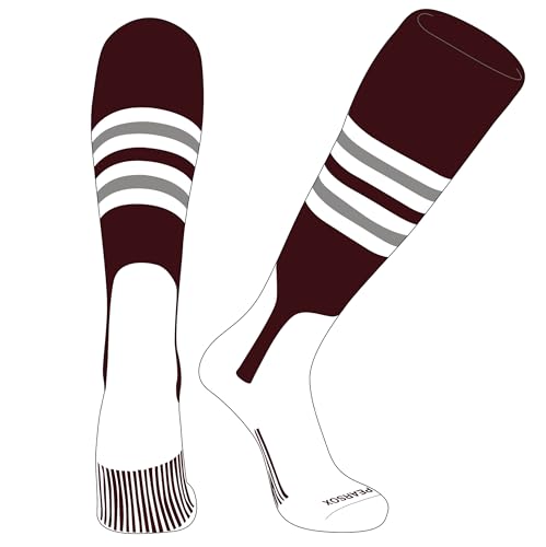 PEAR SOX OTC Baseball Softball Stirrup Socks (F, 7in) Maroon, White, Silver