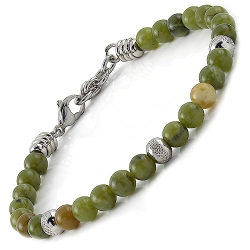 10:10 Pulsera de piedra natural de jade de 6 mm, cuentas de acero inoxidable, pulsera muy resistente, hecha en Italia