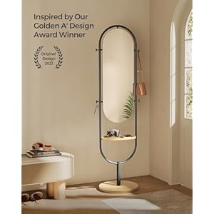 SONGMICS Full-Length Floor Mirror, 3-in-1, Modern Standing Full Body Mirror, Inspired by Original Award-Winning Design, 16.5 x 18.9 x 68.9 Inches, Living Room, Bedroom, Oak Beige and Ink Black SONGMICS Full Length Floor Mirror 3 in 1 Modern Standing Full Body Mirror Inspired by Original Award Winning Design 165 x 189 x 689 Inches Living Room Bedroom Oak Beige and Ink Black