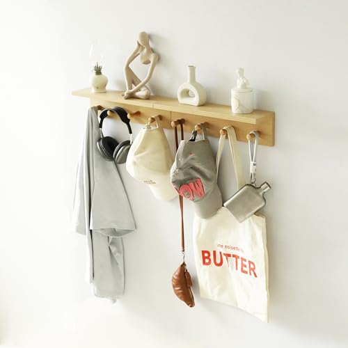 XAOHOME Wall Mount Coat Rack with Shelf, Sturdy Wooden Floating Shelf withHooks Save Your Indoor Space, Wall Organizer siutable for Entryway, Mudroom,Kitchen, Bathroom, etc(Oak Finish)