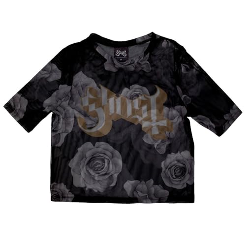 Crop top Ghost Logo and Roses en mesh fin imprimé haute définition - 3