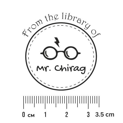 Image of Kunya Personalised Book Stamp with Your Name(3.5 cm Dia), customised for Stamping Books for Readers, Great Gift for booklovers, Kids, Teachers (HP Glasses)