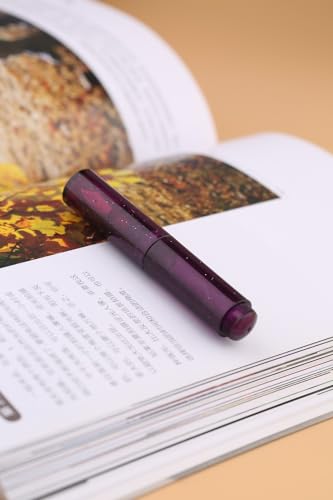 Image of Moonman Wancai Mini Fountain Pen, Iridium Fine Nib Starry Purple Acrylic Travel Pocket Pen, short Size Eyedropper Ink Bottle Filling