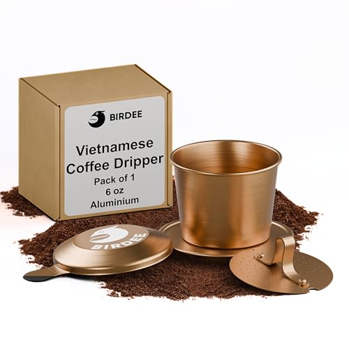 Birdee Aluminum Vietnamese Coffee Dripper – Brown, 6 oz, Phin Filter, Compact Design, Ideal for Ca Phe Sua Da, Home Use, Outdoor Brewing and Gift Sets