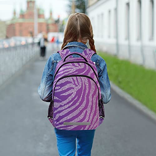 Kcldeci Zebra Print Safari Animal Purple Glitter Kids Backpack Elementary Backpacks Girls Boys School Bag Bookbag Daypack Travel Bag Rucksack #TOP5