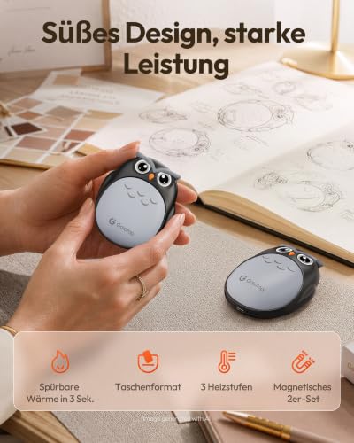 Gaiatop Handwärmer Elektrisch 2er, Taschenwärmer Wiederverwendbar, Schwarz – Ansicht 2