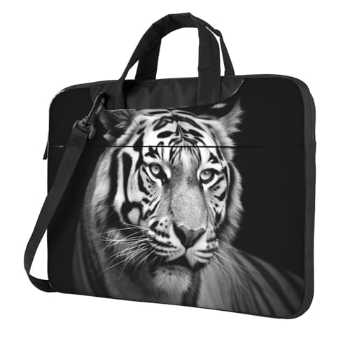Sac à bandoulière pour ordinateur portable tigre noir et blanc au design graphique unique