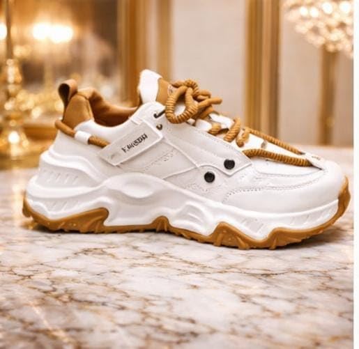 Image of Men's Chunky Sneakers, Faux Leather Upper, Lace-up, Round Toe, Streetwear Style, Casual Wear