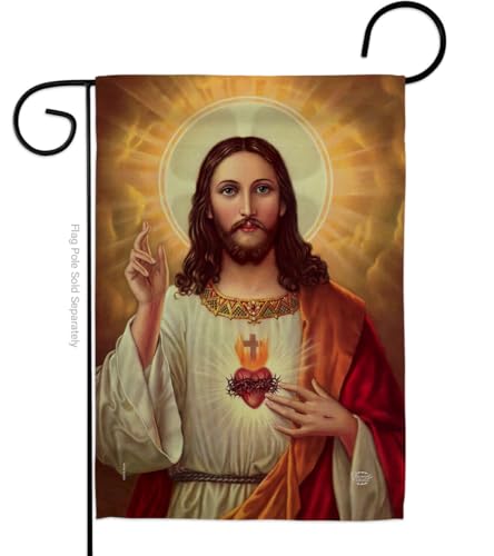 Feast Of Sacred Heart of Jesus Flag Yard Sign Wall Hanging Decor Home Poster Porch Balcony Religious Canvas Room Tapestry Faith Fathers Day Cemetery Decoration For Grave Yard Catholic Gifts