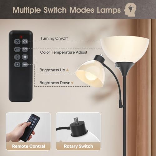 GERGO Torchiere Floor Lamp with Remote Control and Adjustable Reading Light - Image 4