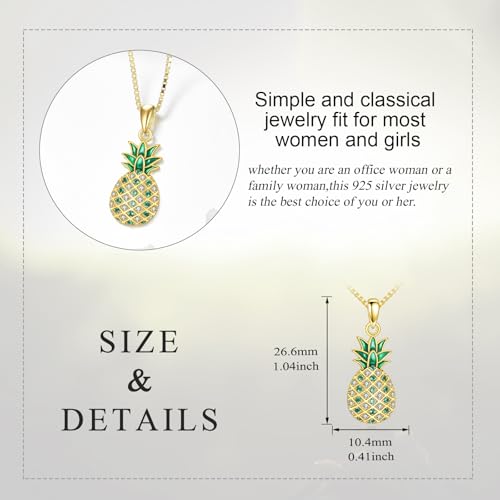 LUHE Pineapple Necklace 925 Sterling Silver Dainty Pineapple Pendant Necklace Jewelry Gift for Women Teens4
