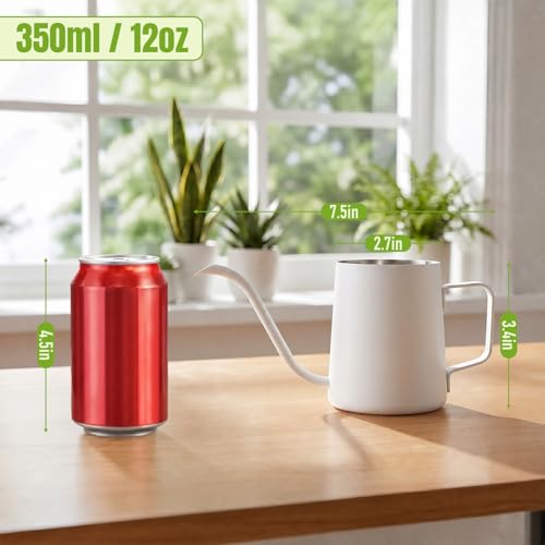 Image of Watering Can for Indoor Plants, Indoor Watering Can with Long Spout and Handle Rust-Proof 304 Stainless Steel Material (350ml /12oz-White)
