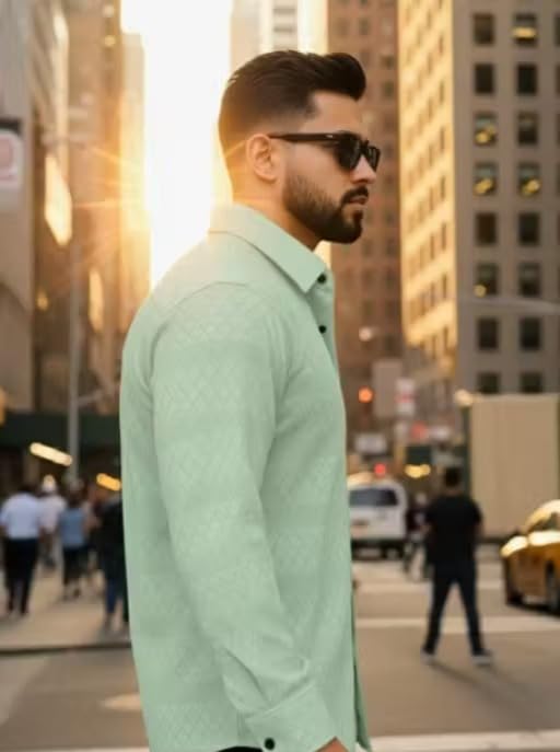 Image of Men Solid Casual Collared Shirt Breathable Comfortable Regular Fit Modern Stylish Everyday Fashion Outfit
