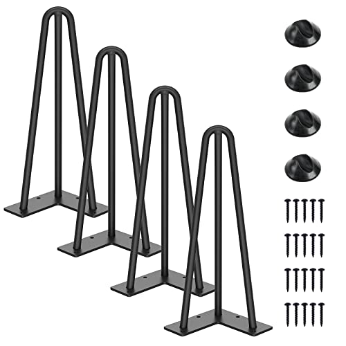 SMARTSTANDARD 12 Inch Hairpin Table Legs, 3 Steel Rods 1/2 Inch Pipe Diameter, 800lbs Load Capacity, Mid-Century Style for Coffee Table, Side Table, N