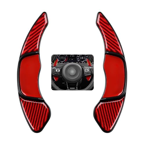 2PCS Auto Carbon Fiber Lenkrad Schaltpaddel Verlängerung Schaltwippen Aufkleber Cover Trim Kompatibel mit VW Golf 7 Mk7 GTE GTD GTI Jetta Polo Scirocco Dekor Ersatzsatz Extensions Zubehör (Rot)