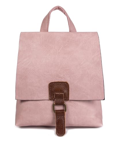 OBC Damen Rucksack Tasche Crossbody Handtasche Messenger Schultertasche Umhängetasche Shopper Vintage Kuriertasche Überschlagtasche Leder Optik Rosa 32x33x10 cm
