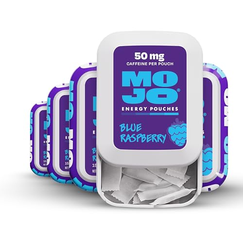 MOJO Energy Pouches Blue Raspberry Flavor, 50 mg per Caffeine Pouch, 15 Pouches, 5-Pack