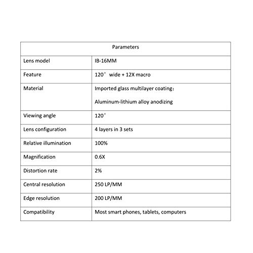 Lente grande angular de 16 mm Adaskala 2 em 1 + lente macro 12x com clipe de lente de telefone celul