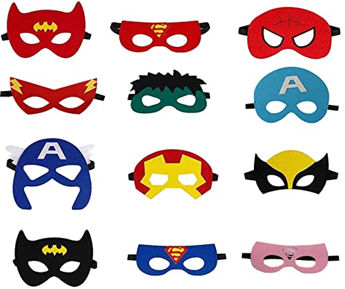 12 verpackte Superhelden-Filzmasken Superhelden-Cosplay-Partymasken mit Gummiband für Erwachsene und Kinder, Party, Maskerade, Geburtsparty Cover