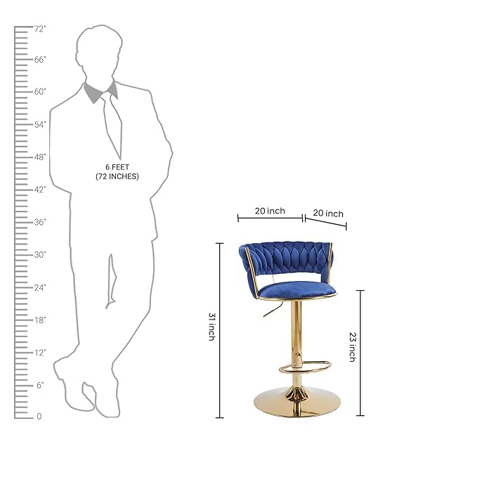 Image of Creative Blue Velvet Bar Chair | Modern Adjustable Bar Stool for Home, Kitchen & Bar Use | Electroplated Metal Base | 1.87 Feet Seat Height | Tufted Design | Qty 2
