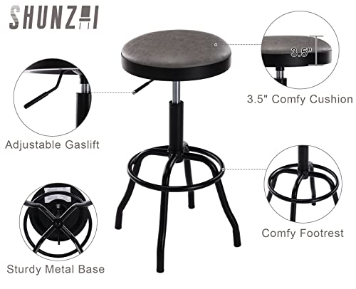 Shunzhi Adjustable Bar Stools Set Of 2 Swivel Industrial Padded Round Bar Chairs Pu Leather Backless Counter Stools For Kitchen Island/Dining Room/Home Bar/Pub/Bistro/Office, Grey 2Pcs #TOP3