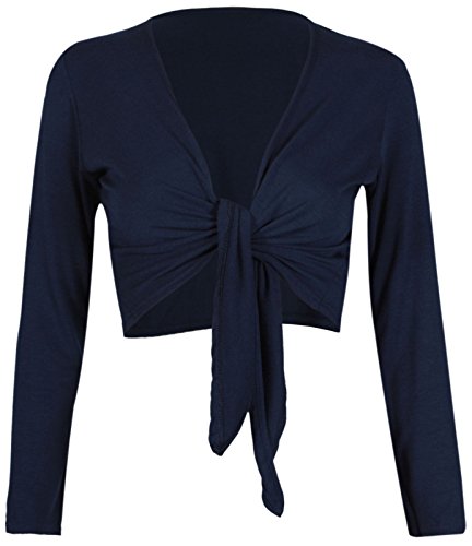Womens Tie up Shrugs Crop Cardigans Bolero Tops (M/L, Navy Blue)