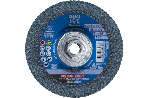 Pferd POLIFAN®-Curve Radial Type Flap Disc - 5" x 5/8-11" Thread, 40 Grit Zirconia - for Steel and Stainless Steel (INOX) Grinding - Pack of 1 - Part 67216