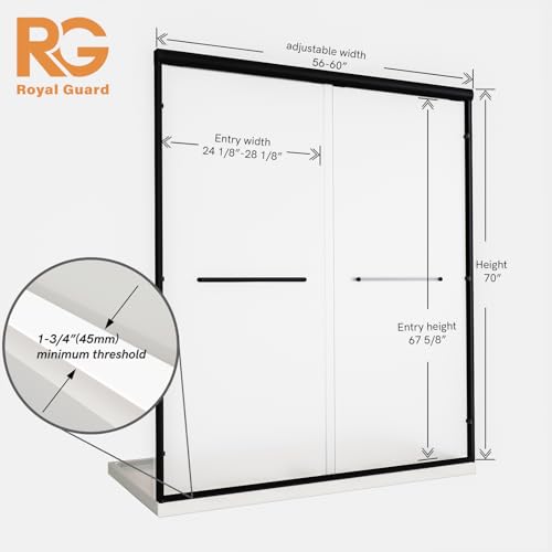 Image of Royal Guard Double Sliding Shower Door 56-60 inch W x 72 inch H,Frosted&Matte Black