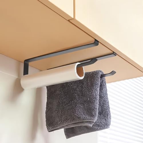 Puerta sopalin Colgante de Pared de 2 Piezas, Soporte de Rollo de Papel sin Agujero de 26 cm, Montaje Vertical o Horizontal, para Cocina, baño, gabinete, Negro