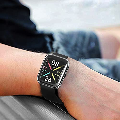 Image of Sounce Watch Case Compatible with Noise Colorfit Pulse Go Buzz Tempered Glass Screen Protector, HD Clear Touch Sensitive Ultra-Thin TPU Protective Cover (Transparent)