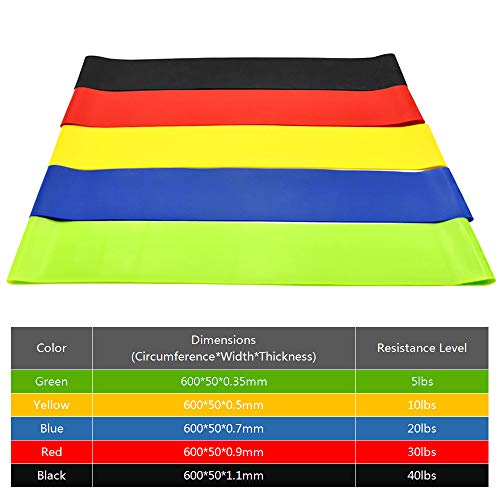 Andoer Conjunto de 5 faixas para exercícios de resistência com bolsa de transporte Faixas de látex p