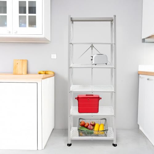Image of Origami 6-Tier Metal Storage Shelves with Durable Steel Frame and Easy Assembly for Home, Kitchen, and Garage Shelving, White