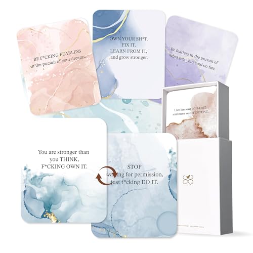 BIROYAL Badass Affirmation Cards for Women - 55 Inspirational & Motivational Cards - Daily Positive Affirmation Card for Women with Display Stand & Metal Box - 8.8x7.2cm