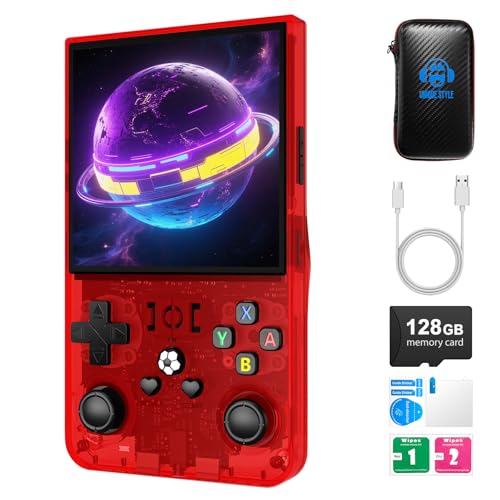 Image of R36MAX Retro Handheld Game Console,128GB Open Source System Support 30+ Emulator Console,4.0 Inch IPS Screen Retro Gaming Console,4000mAh Battery,Portable Video Game Console for Christmas (Red)