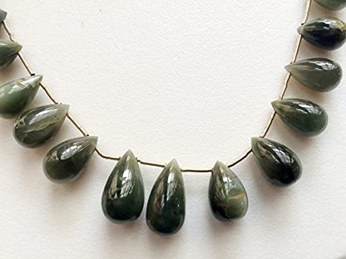 Perles oeil de chat vert chrysoberyl en goutte pour creation de collier artisanal