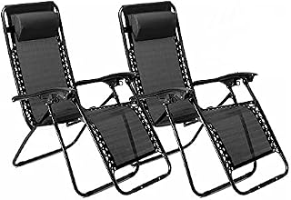 Neo 2X Zero Gravity Recliner Outdoor Chair Reclining Garden Sun Lounger Portable (Black)