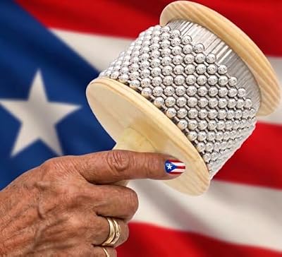 Puerto Rico Wooden Cabasa Percussion Instrument Metal Beaded Chain Hand Shaker with Textured Steel Cylinder Professional Puerto Rican Latin Rhythm Percussion for Band & Music Fun 3.5 inch small design