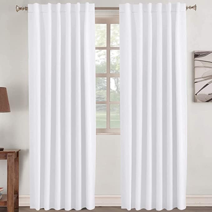 Advik Tex Co Cortinas 100% opacas con pestaña trasera para ventanas de tamaño extra largo, sala de estar, villa (blanco, 42 pulgadas de ancho por 95