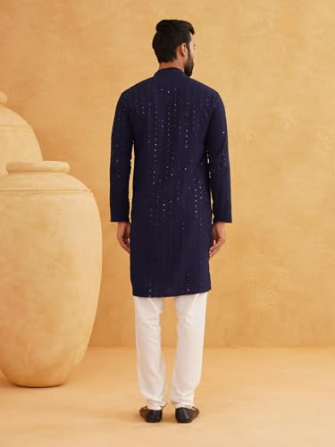Image of SOJANYA Men's Cotton Kurta Pyjama Set | Sequinned Embroidered Traditional Outfit for Navratri, Garba & Puja